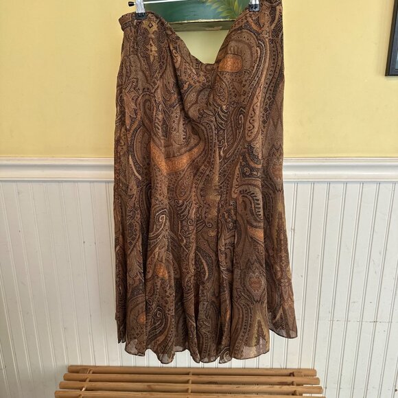 Anne Klein Brown Paisley Silk Midi Skirt Size 20W - Picture 1 of 6